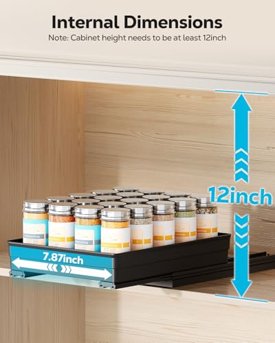 Nieifi Spice Organization for Cabinet-Vertical Spice Rack Pull Out-Spice Rack Organizer for Cabinet-8-1/4 inch Wide-Seasoning Kitchen Organizer-8.26" W x 10.6" D x 2.7" H-1 Pack - color: Black, size: 8-1/4" - 1 Tier