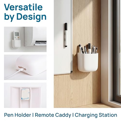 EHKIT (2 pcs/Set) Office Supplies Pen Holder Organizer Caddy Self Adhesive Cubicle Wall Mounted Stick On Store Pens, Pencils, Sticky Notes and Other Supplies White