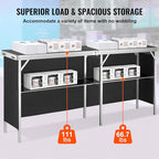 VEVOR Extra Long Folding Portable Bar Tradeshow Podium Table for Indoor, Outdoor, Party, Picnic, Exhibition, Includes Carrying Case, Storage Shelf and Black Skirt, 77.95" x 15.16" x 34.65" - size: 77.95 INCH