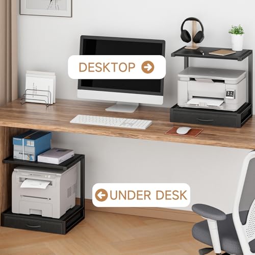 YAOHUOO 2-Tier Desktop Printer Stand with Fabric Drawer, Prtiner Table with Storage Shelf, Desk Organizer for Home Office,3D Printer,Fax Machine,Scanner, 17.3"x11.8" Black - color: Black, size: Middle