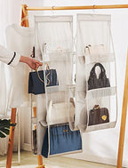 AARAINBOW 2 Pack Hanging Handbag Purse Organizer, 8 Pockets, Wardrobe Closet Space Saving Transparent Hand Bags Holder, 43.3L x 14.1W (Gray+Beige) - color: Gray+Beige