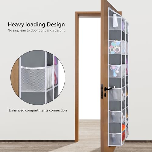 Univivi Over the Door Organizer, 6 Tiers Behind Door Storage with Clear Deep Pockets Hanging Organizer for Closet, Bedroom, Nursery, Bathroom and Sundries (Grey) - color: Grey
