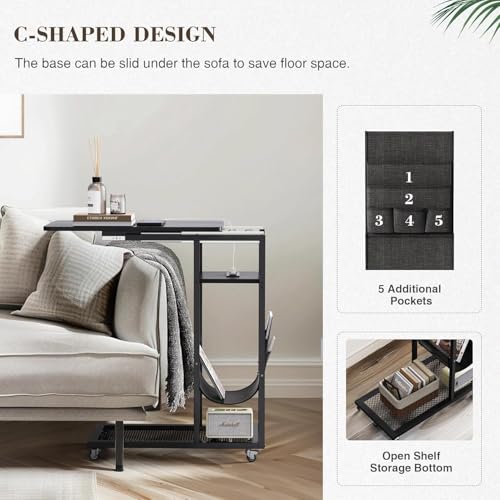 Colima C Shaped End Table with Charging Station (Black, Extra Large) - color: Black