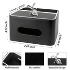 PU Leather Tissue Box Cover Square - Multifunctional Tissue Box Holder with Storage, Tissue and Remote Control Holder Organizer with Compartments for Bedroom Nightstand, Desk, Living Room (Black) - color: Black