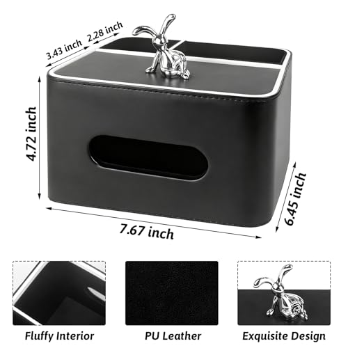 PU Leather Tissue Box Cover Square - Multifunctional Tissue Box Holder with Storage, Tissue and Remote Control Holder Organizer with Compartments for Bedroom Nightstand, Desk, Living Room (Black) - color: Black