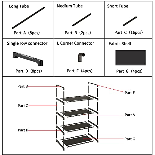 Upgrade Stackable Small Shoe Rack, 4-Tier Shoe Shelf Storage Organizer with Handle for Entryway, Hallway and Closet (Black) - size: 4-Tier(Black)