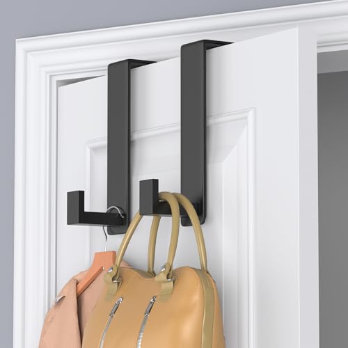 HUFEEOH Over The Door Hooks 2-Pack, Heavy Stainless Steel Coat & Towel Rack, No Drilling Scratch-Free Over Door Hanger Dorm Essentials Bathroom Accessories, Fits 1-3/4" Doors (Black) (L Shape) - color: Black, size: Fits 1-3/4" Thick Door - "L" Shape 2 Pac