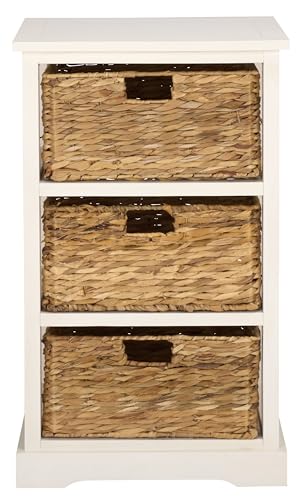 SAFAVIEH Home Collection – Halle Ivory 3-Drawer Basket Storage Side Table, Coastal Accent Design, Fully Assembled (AMH5738K) - color: Ivory