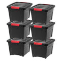 IRIS USA 19 QT Plastic Storage Box with Lid and Latches - 6 Pack - BPA-Free, Garage Organizing Solution, Durable Nestable Stackable Containers, Secure Pull Handle - Black - size: 19 Qt, style: 6 Pack