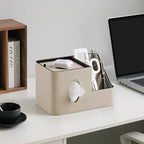 PU Leather Square Tissue Box Cover with Magnetic Closure, Tissue Holder with Storage Tray & Remote Control Organizer, for Nightstand, Living Room, Bathroom, Office Desk (Beige) - color: Beige