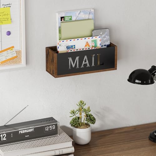 YINMIT Desk Mail Organizer, Wall Mount Mail Holder with 2 Slots, Mail Holder for Desk, Desk Mail Basket, Mail Organizer Countertop, Envelope Holder - color: Rustic Brown - Style B