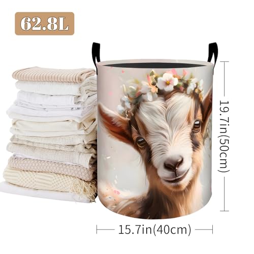 Cute Goat Floral Laundry Basket, Foldable Oxford Cloth, Waterproof Dirty Clothes Hamper with Handles, Clothing Storage Bucket Toy Organizer for Bathroom Bedroom Dorm, 19.7"x15.7" - style: Goat