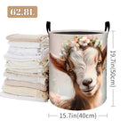 Cute Goat Floral Laundry Basket, Foldable Oxford Cloth, Waterproof Dirty Clothes Hamper with Handles, Clothing Storage Bucket Toy Organizer for Bathroom Bedroom Dorm, 19.7"x15.7" - style: Goat