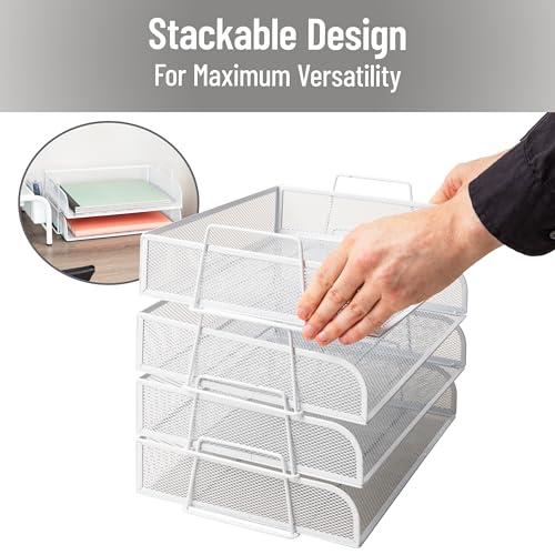 Mind Reader Stackable Paper Tray, Desktop Organizer, File Storage, Office, Metal Mesh, 4 Pcs., White - color: White, size: 13.3" x 9.8" x 11.3"