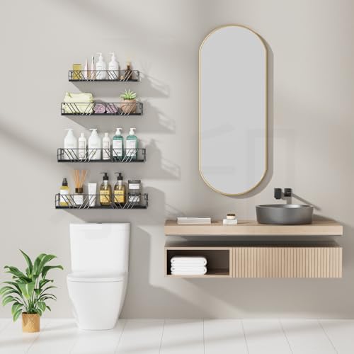 Amaoot Floating Shelves for Wall Set of 4, Different Sizes Mounted Wood Floating Shelf, Wall Shelves for Living Room,Bedroom, Bathroom, Kitchen, Farmhouse Decor, Office - color: Black