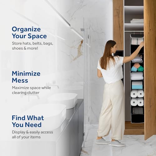 ZOBER Hanging Closet Organizer, 10-Shelf - Hanging Storage Organizer Shelves for Clothes, Towels, Toys - College Dorm Room, Nursery, & Home Closet - color: Black, size: 10-Shelf
