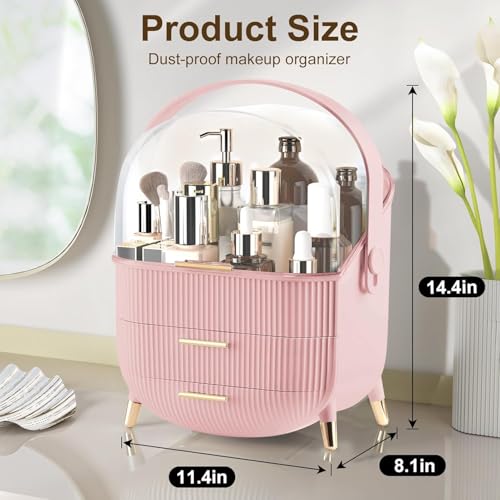 Makeup Organizer for Vanity, Large Capacity Skincare Cosmetic Organizer Countertop with 2 Drawers, Cosmetic Display Cases Makeup Storage Box for Bedroom, Bathroom, Ideal Gifts for Women(Pink) - color: Pink01