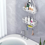 Kadolina Shower Caddy Hanging, Bathroom Shower Rack, Bathroom Organizer with Soap Dish, Over The Showerhead Caddy with Hooks for Razor/Sponge, Soft White (Assembly Required) - color: Soft White