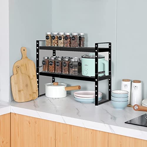 Jojocross Expandable Stackable Spice Rack Cabinet Shelf Organizer in Cabinets Shelves Kitchen Cupboard Organization Stack up Racks Pantry Countertop Storage Medium/Black 1 Pack - color: 1 Pack/Black, size: M:7.85"D x 16.6"W x 5.75"H