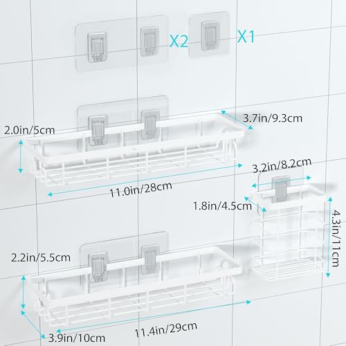 Shower Caddy Organizer with Hooks,Self Adhesive Bathroom Shelves,Shower Shelves,No Drilling Bathroom Organizers and Storage,Perfect for RV, Apartment, Home Decor,3 Pack White - color: White, size: 3 Pack