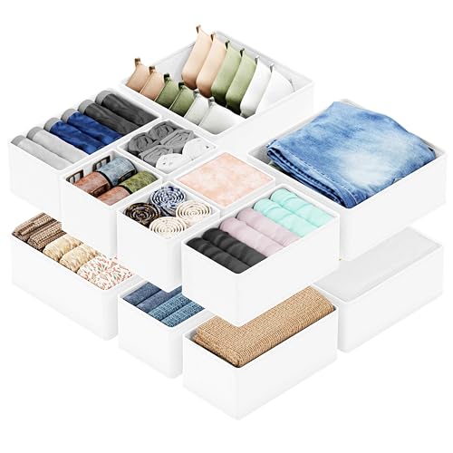 SpaceAid Drawer Organizer Clothes, 12 Pack Dresser Organizer Bins for Nursery, Closet Organization and Storage Dividers for Clothing, Baby Clothes, Underwears, Socks (White) - color: White, size: 12 Pack