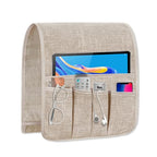 Couch Armrest Remote Control Holder, Couch Caddy Gifts for Seniors Bed Caddy Tv Remote Holder with 5 Pockets for Key Glasses Phone Magazine Holders - color: Beige
