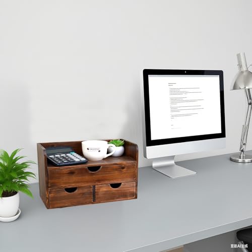 Vintage Rustic Brown Wooden 3 Drawer with Shelf Office Desk Organizer & Mail Rack For Desktop,Box for Office Home makeup holder Toiletries Supplies Vanity, No Assembly Required (Brown) - color: Brown