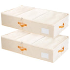 Criusia Under Bed Storage Bins with Clear PVC Lids – 2 Pack Large Underbed Organizers with Heavy-Duty Handles, Reinforced with 800G PP Panels & 80G Non-Woven Fabric – Waterproof & Foldable, Beige - color: 2 Pack Beige