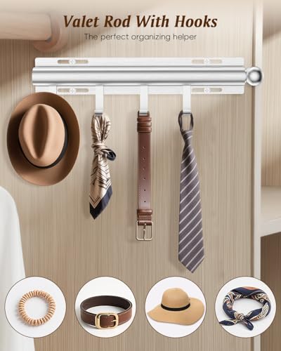 Supforce Valet Rod for Closets, 12" Valet Rod With 4 Hooks, Closet Organizer Slide Out Clothing Hanger Rods Extender Perfect for Suits,Dresses,Belt,Tie, Black - color: Black, size: 12IN With 4 Hooks