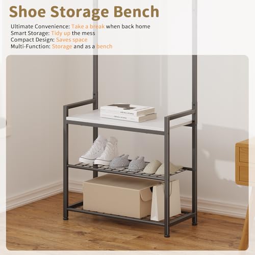 Hall Tree with Shoe Storage Bench - Entryway Bench with Coat Rack and Hooks - 3-in-1 Small Hall Tree for Entry Way, Entrance, Hallway, Doorway, Front Door, Mudroom, Small Space - Rustic Brown - color: Rustic Brown 1