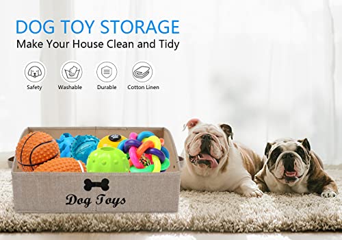 Morezi Linen-cotton blend dog toy basket and dog toy box, dog toy basket storage - Perfect for organizing pet toys, blankets, leashes, chew toys - Khaki Stripe - Dog - color: Dog Khaki Stripe