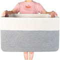 MINTWOOD Design 22in Extra Large Blanket Basket Holder Living Room, Rectangle Rope Woven Storage Basket with Handles for Laundry, Pool Towels, and Shoes, Dog Toy Organizer Bin Box, Gray - color: Gray