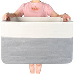 MINTWOOD Design 22in Extra Large Blanket Basket Holder Living Room, Rectangle Rope Woven Storage Basket with Handles for Laundry, Pool Towels, and Shoes, Dog Toy Organizer Bin Box, Gray - color: Gray