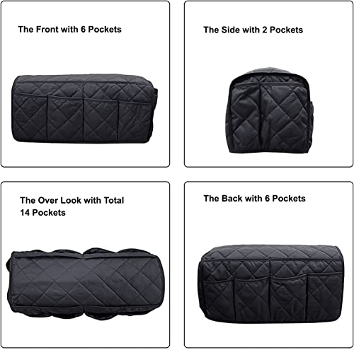 Black Sofa Armrest Organizer with 14 Pockets for Recliners Armrest Covers for Remote Control Holder for Couch Organizer Armchair Cover with Pockets for Phone Ipad Keys Magazine Storage - color: Black