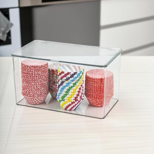ZEXALOR Clear Plastic Storage Bin with Lid, Organizer for Pantry, Office, Bathroom, Kitchen, Snack, Tea Bag, Coffee Container (Large) - size: Large