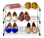 Whitmor 3-Tier Shoe Rack - Small Space Solution - Store up to 6 Pairs of Shoes - Organize Shoes & Accessories - Chrome & Black - size: 3-Tier