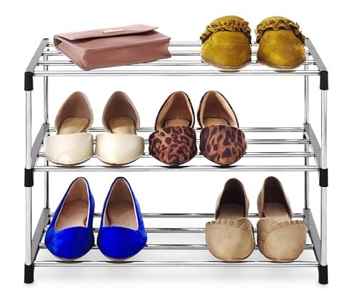 Whitmor 3-Tier Shoe Rack - Small Space Solution - Store up to 6 Pairs of Shoes - Organize Shoes & Accessories - Chrome & Black - size: 3-Tier