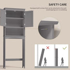 Gizoon Over The Toilet Storage Cabinet with Adjustable Shelf and Double Doors, Bathroom Space Saver Organizer Above Toilet with Open Shelf, Taller Wooden Free Standing Toilet Rack -Grey - color: Grey