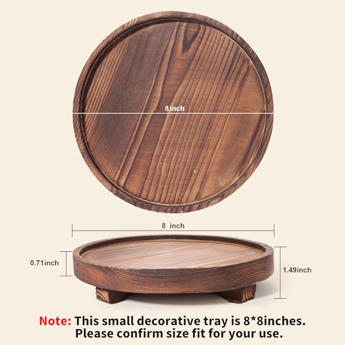 DEBETOOL Round Wooden Decorative Tray - Rustic Wood Soap Tray for Kitchen and Bathroom Counter Organizer, Farmhouse Kitchen Decor Wooden Riser for Soap Dish, Perfume, Candle, Potted