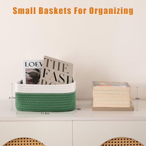 OIAHOMY 4 Pack Storage Baskets for Organizing, Small Bins for Shelves, Cute Decorative Storage Bins, Organizer Baskets for Gifts Empty, 11.8''Lx7.8''Wx4.7''H, Green/White - color: Green/White, size: 11.8"*7.8"*4.7"