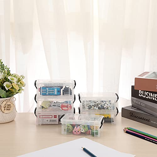 BTSKY 6 Pack Small Clear Plastic Storage Box with Lid Mini Sewing Box Organizer with Black Latch Stackable Craft Storage Containers Small Organizer Box for Stationery, Jewelry, and More - color: Clear