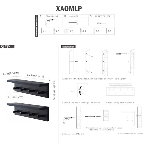 Entrance Coat Rack ，Coat Hooks, Wall-Mounted Wooden Hook Rack, Wall-Mounted Shelves are Very Suitable (Black Color Finish—A-2) - style: black color finish—A-2