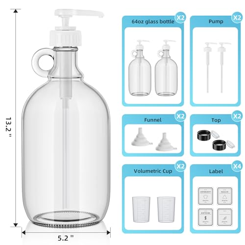 Laundry Detergent Dispenser,64oz Fabric Softener Dispenser,Glass Liquid Laundry Detergent Container,Laundry Detergent Organizer for Laundry Room Organization with 4 Labels,2 Pack