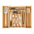 Expandable and Adjustable Bamboo Drawer Organizer Tray - Cutlery Drawer Organizer for Kitchen Utensils, Silverware Organizer with Dividers, 7-9 Slots with Curved Grooves (Natural) - size: 7-9 Slots