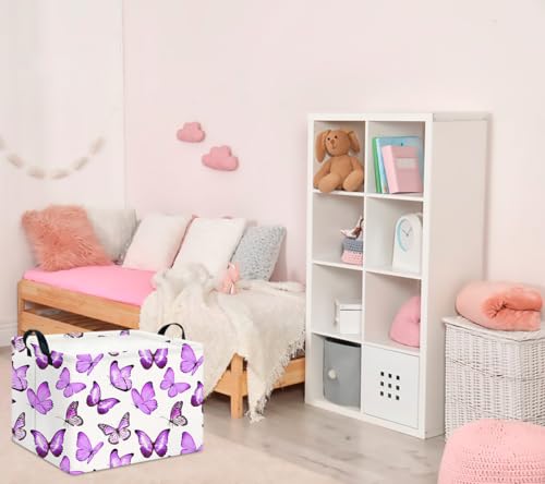 CLOCOR Rectangular Storage Basket,Collapsible Cute Pattern Storage Bin,Waterproof Books Box with Handles,Gift Basket(Deeppurple Butterfly) - color: Deeppurple Butterfly