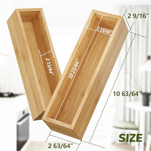 BAMEOS Kitchen Drawer Organizer,Small Silverware Drawer Organizer,Bamboo Utensil Organizer for Bathroom, Dressing Room, Office, Pantry (Natural, 11"x 3") Set of 2 - size: 2 Boxes 11x3"