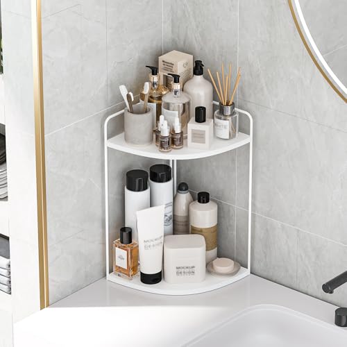 Forest Angle Bathroom Counter Organizer,Countertop Organizer,Vanity Organizers,Bathroom Storage,Bathroom Sink Caddy,Counter Shelf,Corner Counter,Corner Shelves(White) - color: White 2 Tier