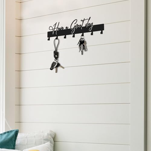 Have a Great Day Key Hooks for Wall Decoration,Delicate Fashion Black Metal Key Holder Wall Mount,Have a Great Day Key Hanger with 7 Kooks for Hallway,Office - color: Have a Great Day