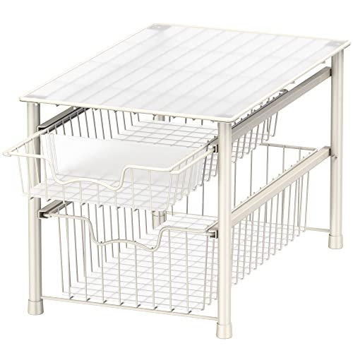 Simple Houseware Stackable Sliding Basket Organizer Drawer, White, 2-Tier - color: White, size: 2-tier