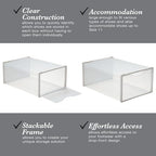 Simplify Set of 12 Stackable Shoe Boxes | Customizable | Fits Size 11 Shoes | Drop Front Design | Closet Storage | Sneakers | Heels | Clear and White - color: White